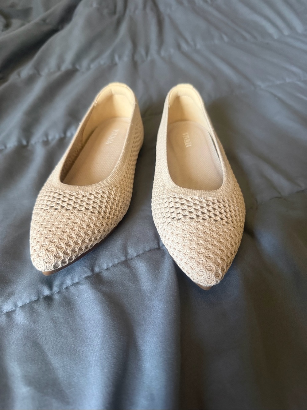 Vivaia Women's Knit Pointed-Toe Flats in Light Beige - Picture 9 of 10